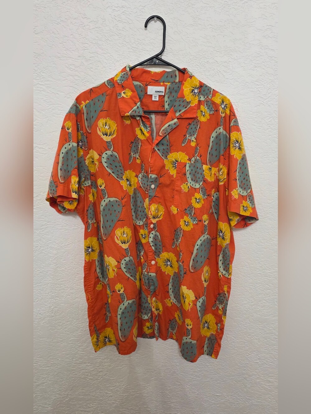Sonoma Orange Cactus & Yellow Floral Short Sleeve Button Down Shirt XXL Hawaiian